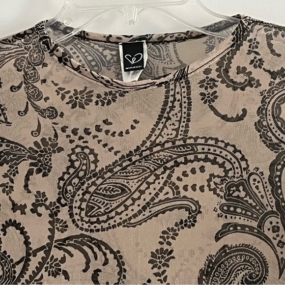 Windsor Paisley Dreams Chiffon Crop Top Neutral Long Sleeve Sheer Sexy Y2K Small - Picture 3 of 10